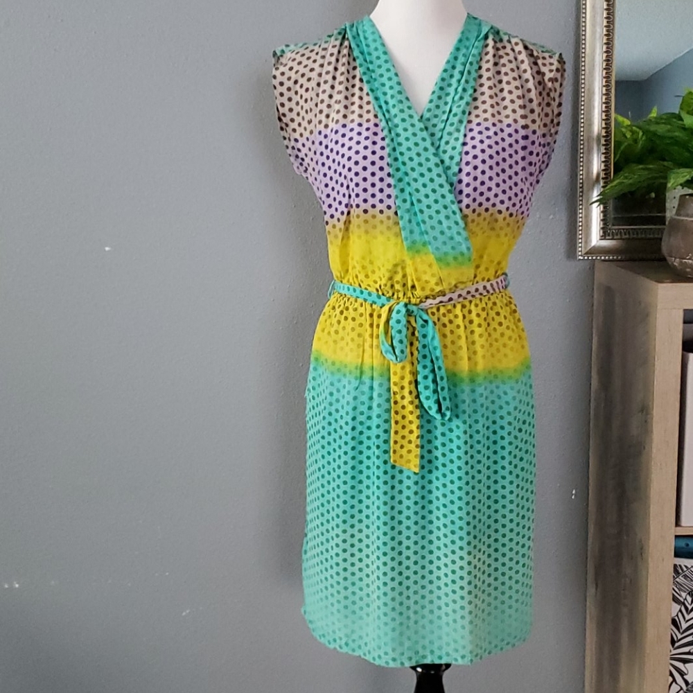 Anthro polkadot pockets midi bow retro dress